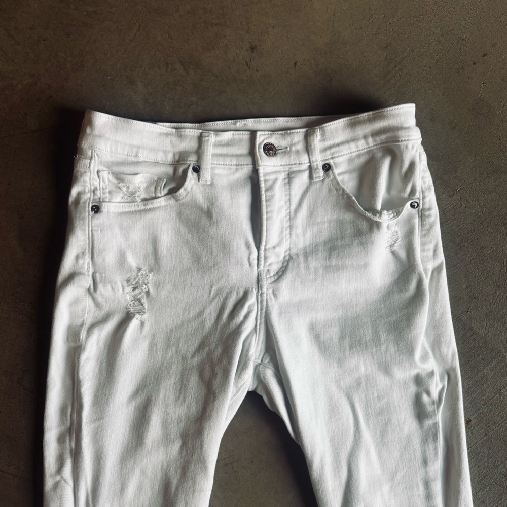 Express White Distressed Stretch Jeans Crop Mid Rise Skinny Jeans (10S)